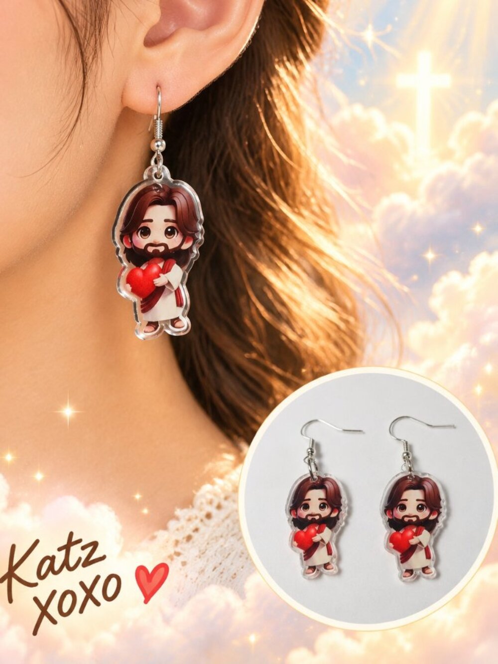 Jesus Loves Me Heart Earrings Christian Faith Acrylic Dangle Religious Jewelry